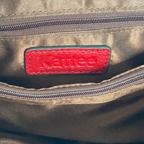 Kattee Red Leather Purse Gold Hardware Satin Interior 5 Pockets Zipper Closure - Picture 6 of 12